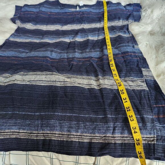 Old Navy Linen Blend Dress Women size Large Pinstripe Shirt Short Lagenlook - Picture 9 of 16